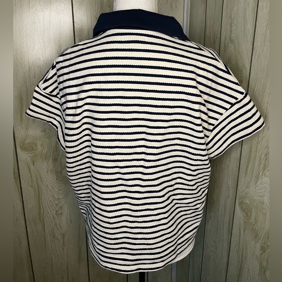 NWT Navy Maurices Collared Striped Blouse - Picture 3 of 5